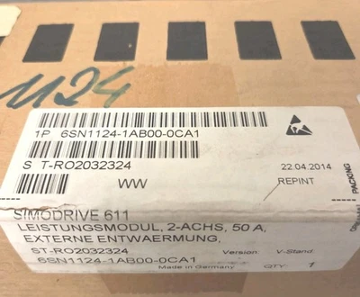 Siemens 6SN1124-1AB00-0CA1 ***SPARE PART*** SIMODRIVE 611 POWER MODULE, 2 AXES, 50 A, EXTERNAL CO... — PLCs