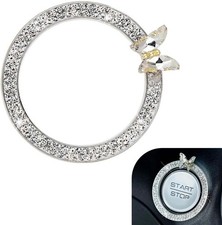 Bling Car Crystal Rhinestone Ring Emblem Sticker, Girly Butterfly Diamond White