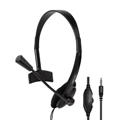 LogiLink Mono Headset mit Mikrofon 3,5-mm-Klinkenstecker Bügelmikrofon Eco-Box
