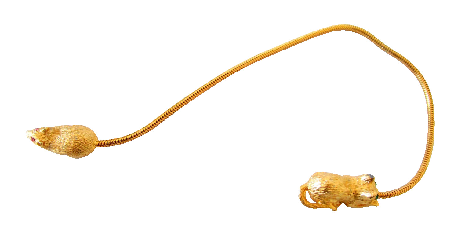 Cat Mouse Rare Vintage 1960's Rope Bookmark 10.5" Long Crystal Red Green Eyes
