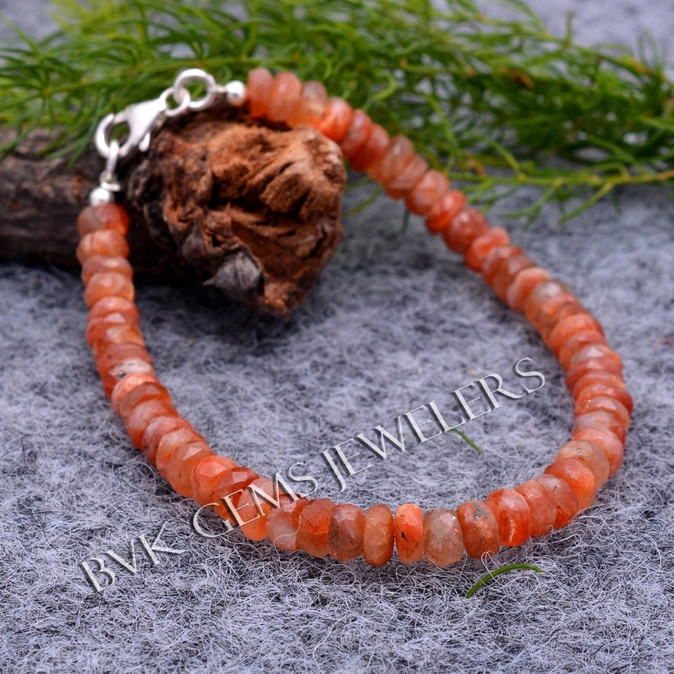 Pulsera Piedra Solar Natural AA, Joyería Piedra Solar Genuina Pulsera con Cuentas, Piedra Solar Foto 3 de 3