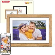 Digital Photo Frame WiFi Oak Wood Frame, Frameo Digital Picture Frame 10.1 Inch,