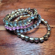 Set of 4 Stretchy Gemstone Bracelets Pink White Clear Crystal Rhinestone