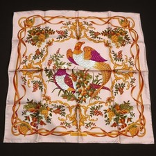 Salvatore Ferragamo Scarf Silk Flower Pattern Bird Pattern Pink In excellent JPN