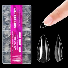 Clear Nail Tips 600pcs Full Cover Soft Acrylic Press For Nail Medium Stiletto
