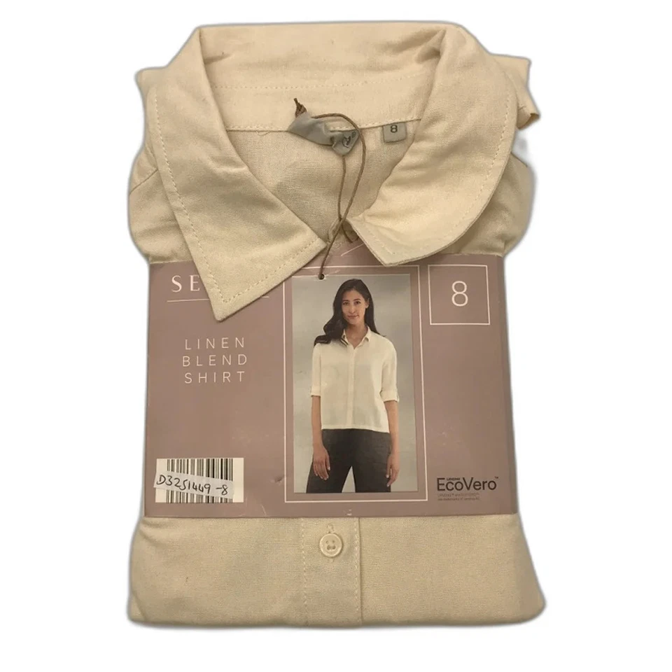 NEW Serra Light And Cool Linen Blend Cream Cuff Sleeve Shirt Ladies