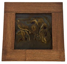 UNITED STATES ENCAUSTIC TILE CO. HUNTING DOG TILE IN ARTS & CRAFTS FRAME....MINT