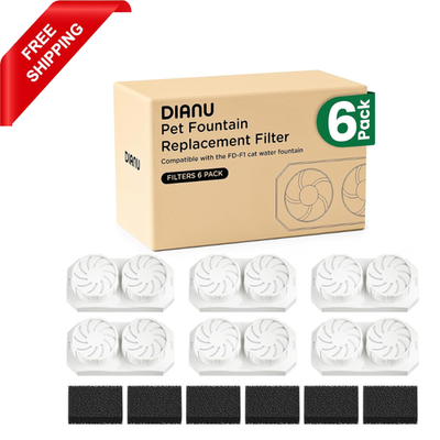 #ad DIANU Cat Water Fountain 6 Pack Filters Pre Filter Sponges 108oz Stainless $34.99
