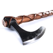 Two-Handed Viking Battle Axe EN45 Spring Steel Skegg Bearded Axe Teakwood Shaft