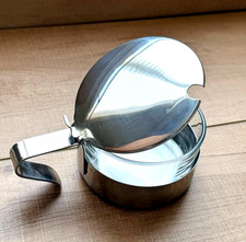 Vintage INOX Italy 18-10 Stainless Glass Sugar Bowl w Lid Spoon Slot Modern MCM