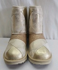 UGG Girls Classic Short II Patchwork Boots NIB Leather Gold 1096431 New