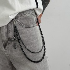 Gothic Dark Style Diamond Cross Pendant Pant Chain Creative Ins Star and Moon
