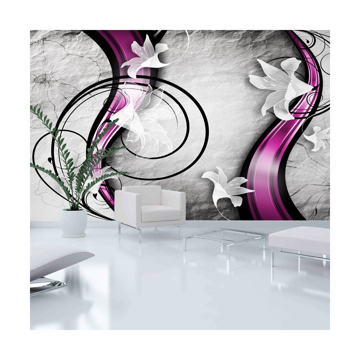 Papier peint XXL Flowery Ribbon 280x500 cm grand format tapisserie murale panoramique
