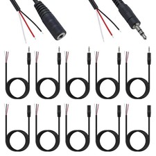 3.5mm Jack to Bare Wire Open End TRS 3 Pole Stereo, Female Male Plug 1/8" 3.5m