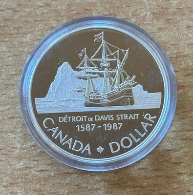 Kanada 1 Dollar 1987 Schiff John Davis Silber Gedenkmünze PP Zertifikat - Bild 1 von 4