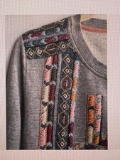 Sweatshirt for women Beaded  Embroidered Luxury Grey Sz M