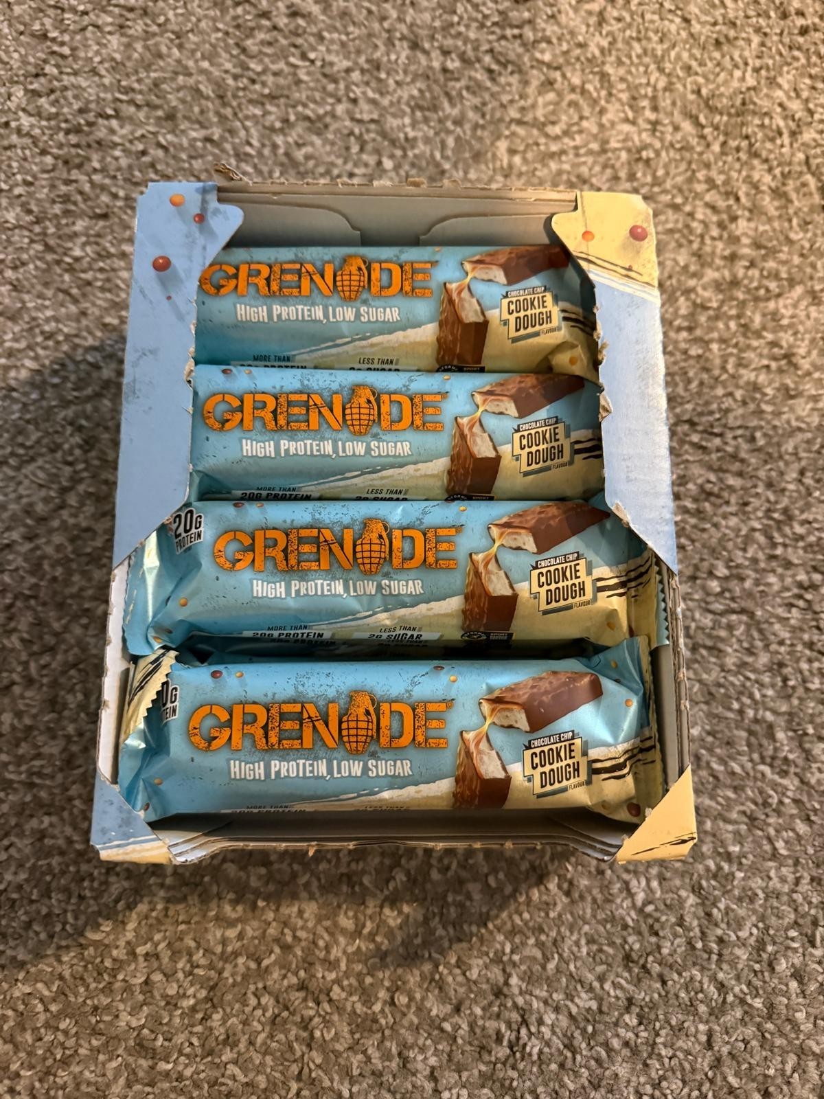 Grenade Chocolate Chip Cookie Dough Bar 12 x 60g High Protein. Long Date. Cheap!
