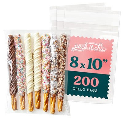 200 PCS 8x10 Inch Self Sealing Cellophane Bags Clear Cookie Pretzel Rod Bag