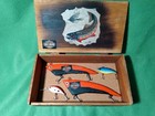Harley Davidson lot of 2 Folk art Fish Lure & 2 crank bait lures in wood box — photo 1