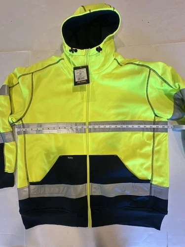 Bisley Workwear Jacket Hooded Zipper ANSI 107 R Class 3 Yellow Navy Reflect 2XL image 9