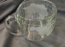 Vintage Nestle Nescafe 1970&rsquo;s Clear Glass Globe World Coffee/Tea Mug/Cup
