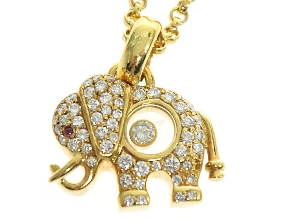 Chopard Happy Diamond Elephant Ruby Eye 18k Yellow Gold Necklace Pendant Animal - Image 3 of 4