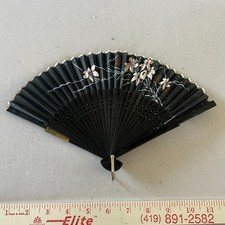 Vintage Wooden  Paper Hand Fan Fold Up 1920-1930s Japan Floral - Antique - WEAR