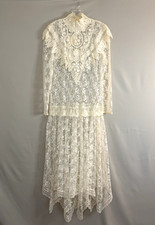Vtg 90's Jessica McClintock Bridal Ivory Lace Overlay Dress High Neck Sz 6 NWT