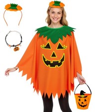 4 PCS Halloween Pumpkin Costume for Women, Glow in the Dark Pumpkin Poncho wi