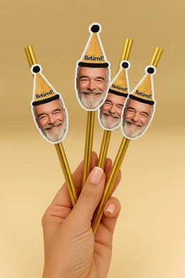 LUMOUS Personalized Photo Face Straws, Custom Birthday Party Disposable Drinking Straws
