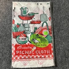 Carnation Picnic Cloth Plastic BBQ Kitchen Food Design 54 x 90 Made In Israel