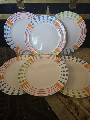 Lot Fun Folk Art Colorful Polk-a-dot Striped Melamine White 11