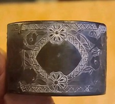 Antique NAPKIN RING Silver Victorian SILVER C1887 Hand Etched Solid 3"