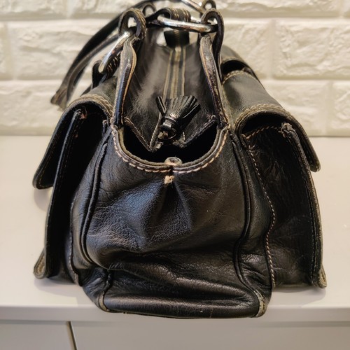 Anya Hindmarch Vintage Black Leather Satchel Handbag Pockets Zip Tote 2 Handle - Picture 6 of 24