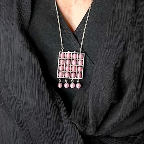 1960s 1970s Pink Glass 835 Silver Handmade Pendant Necklace, oFFER! - Bild 2 von 6