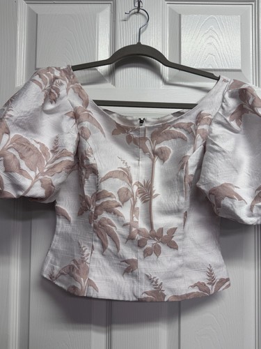 TED BAKER River Cuello Ancho Crop Puff Manga Top Talla 4 US Mujer Cóctel - Imagen 11 de 11
