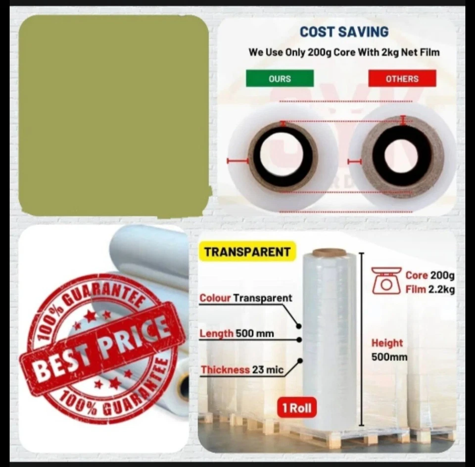 High Quality Clear Stretch Film ( 500MM X 2.2 Kg X 1 Roll ) - Image 2 of 4