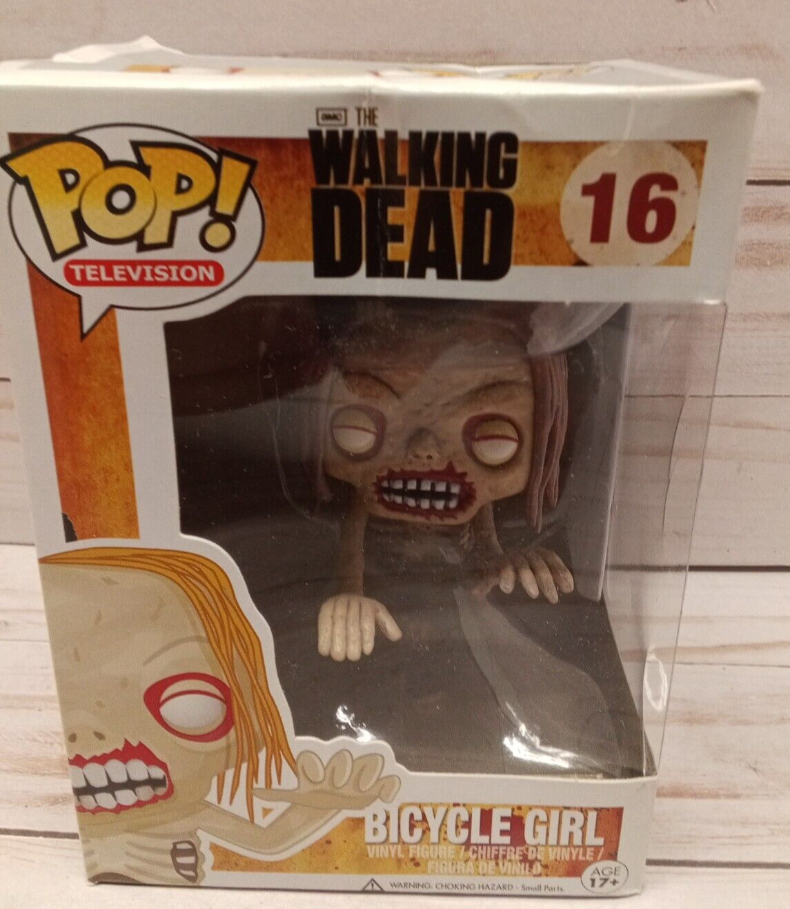 Funko Pop! Vinyl: The Walking Dead - Walker (Bicycle Girl) #16 box has wear