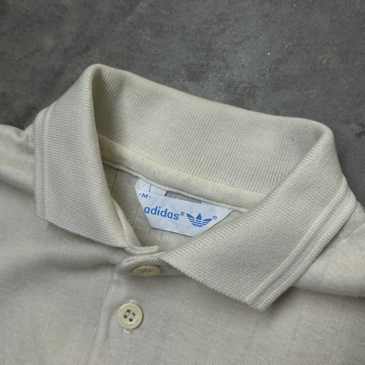 Vintage Adidas 70s Cream Short Sleeve Polo Trefoil Ribbed Vintage Adidas 70s Cream Short Sleeve Polo Trefoil Ribbed