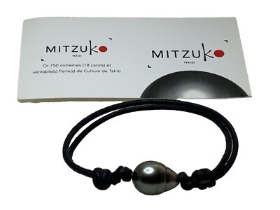 Armband echt Tahiti schwarz Barock Perle auf Wachs schwarze Kordel verstellbar