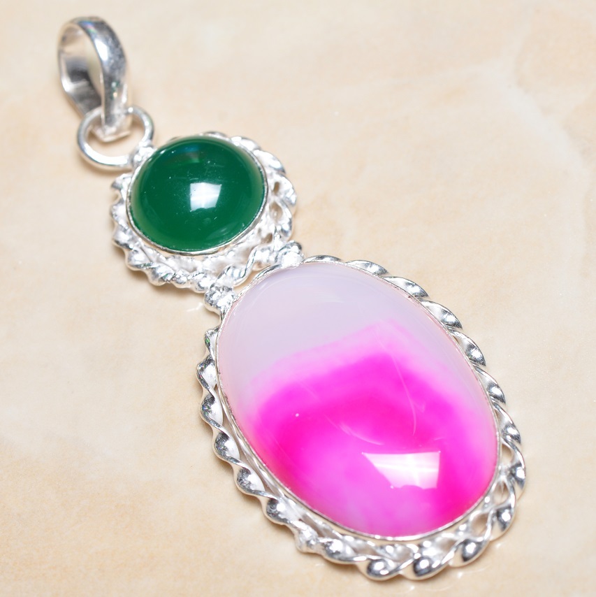 Handmade 925 Sterling Silver Pendant with Botswana Agate Onyx Jasper 2.75 Inches P03052