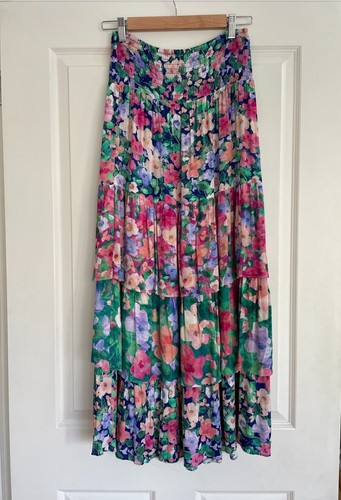 Kachel Floral Tiered Maxi Skirt Size AU 12 US 8 Shirred Waist Floral