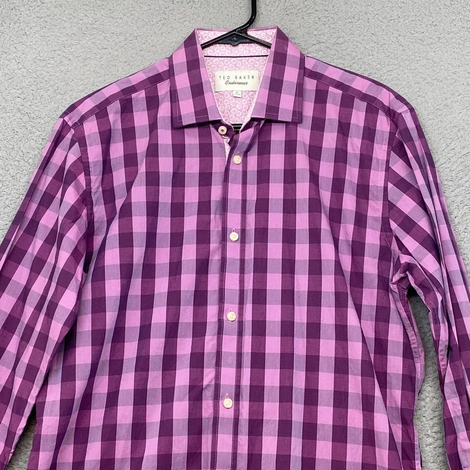 Camisa de vestir Ted Baker para hombre mediana/15 botones oficina puño abatible púrpura Foto 3 de 4