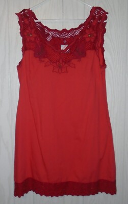 free people lace shift dress Free People Lace Trimmed Overlay Shift Dress Women's Large Red Slip Lining EUC