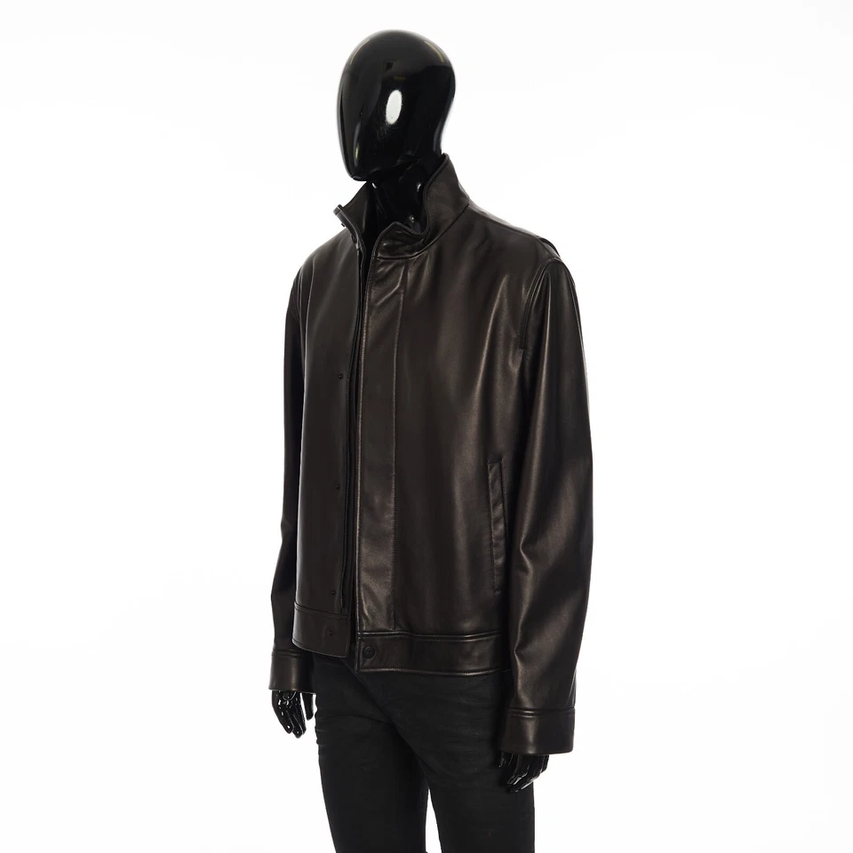 FENDI 5600$ Black Leather Biker Jacket - Embossed Logo - Image 3 of 4