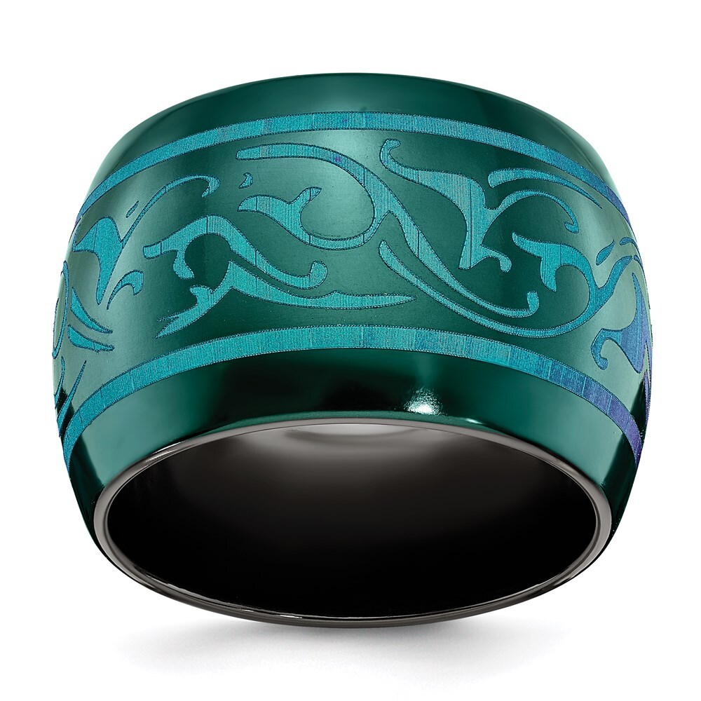 Black Titanium Anodized Teal Domed 16mm Band Ring Size 5 for Men 11.14gm