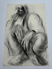 MID CENTURY BLACK PORTRAIT 40'  LARGE EXPRESSIONIST NOREEN LORINDE WPA STYLE