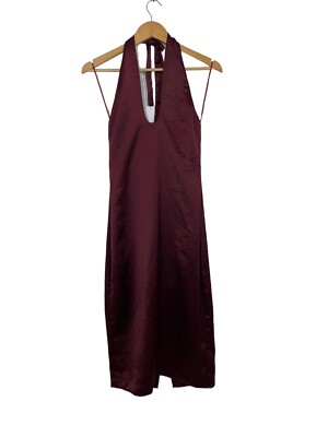 Jason Wu Womens Halter Midi Satin Dress Burgundy Size Small New