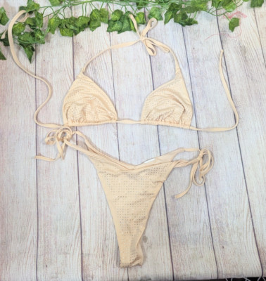Tezenis Ladies Women's Sequin Bikini Swimwear BEIGE NUDE Set Size Small