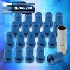 20 Piece M12 X 1.25mm Closed End Acorn Wheel Rims Lug Nuts Steel Blue + Lock Key